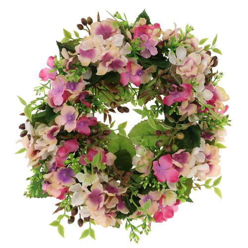 Flower wreath with hydrangea and berries pink Ø30cm