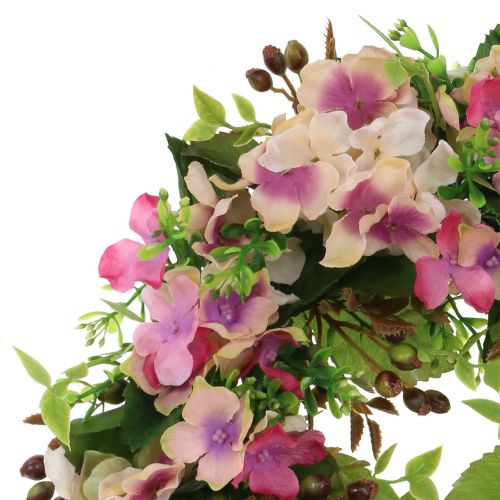 Product Flower wreath with hydrangea and berries pink Ø30cm