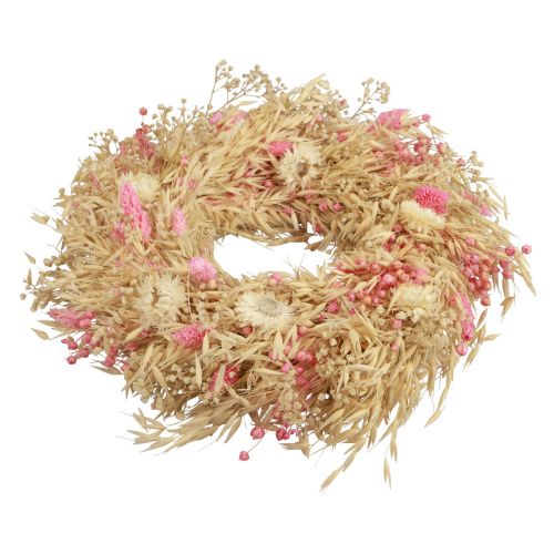Product Decorative wreath oat wreath natural wreath straw flowers pink Ø29cm