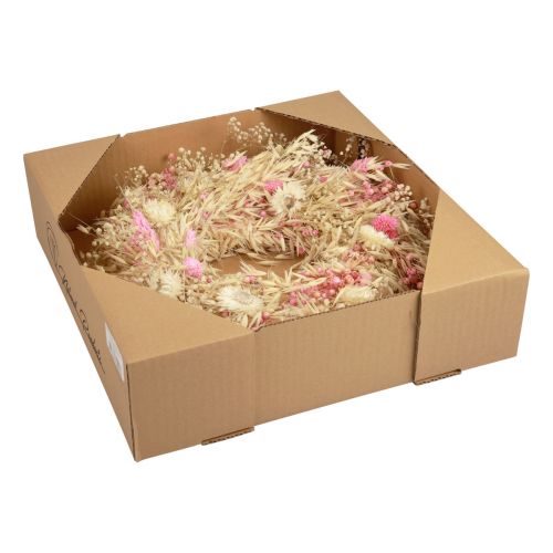 Product Decorative wreath oat wreath natural wreath straw flowers pink Ø29cm