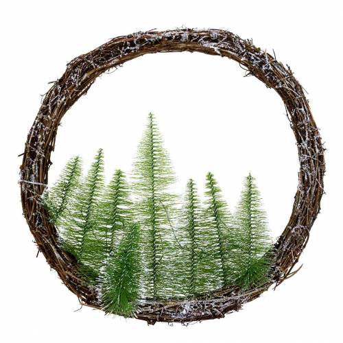 Floristik24 Christmas wreath with tree and LED Ø48cm snowed green, brown
