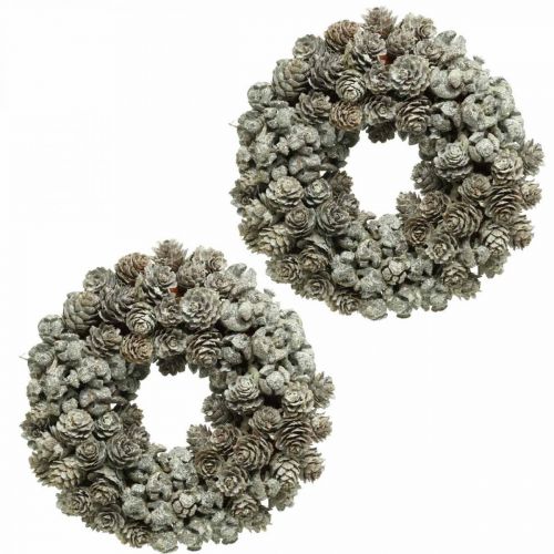 Floristik24 Deco wreath cones larch and cypress white, glitter Ø20cm 2pcs