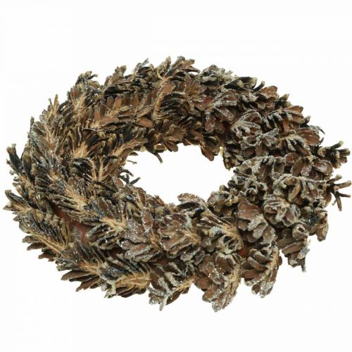 Product Decorative wreath cones Christmas wreath brown, glitter Ø30cm