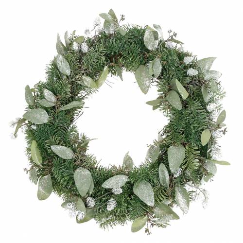 Floristik24 Decorative wreath eucalyptus and artificial cones Ø45cm green, white