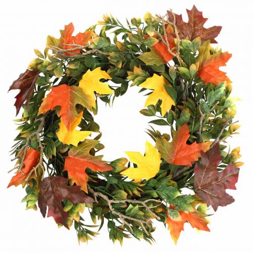 Floristik24 Wreath of autumn leaves artificially green, yellow, orange Ø45cm