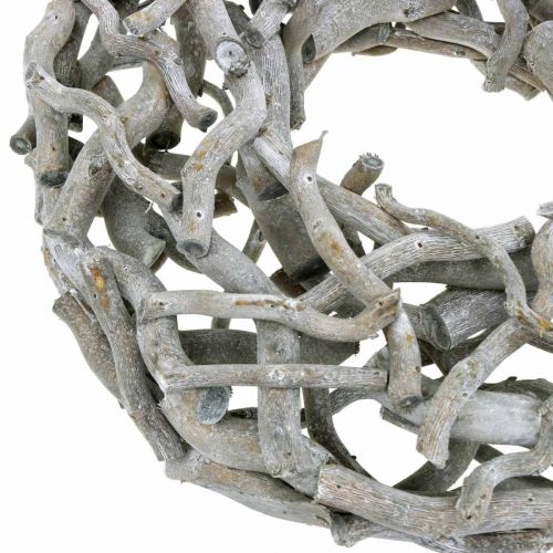 Product Decorative wreath, wooden wreath, limed gray, corkscrew willow Ø40cm