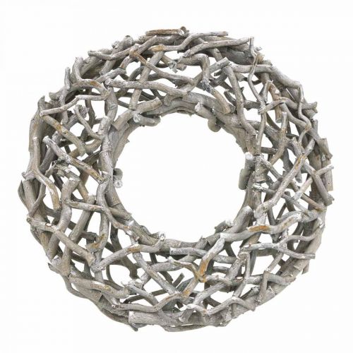 Product Decorative wreath wood, limed gray, natural wreath table decoration Ø50cm