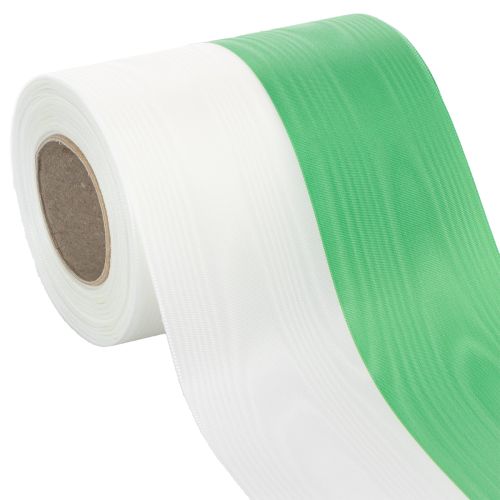 Product Moiré wreath ribbon 125mm x 25m in green and white, taffeta-woven ribbon, national ribbon, decorative ribbon