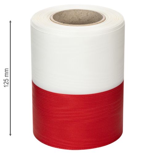 Product White and red moiré wreath ribbon, 125mm - mourning ribbon, decorative ribbon, bow ribbon, festive ribbon, 25m roll