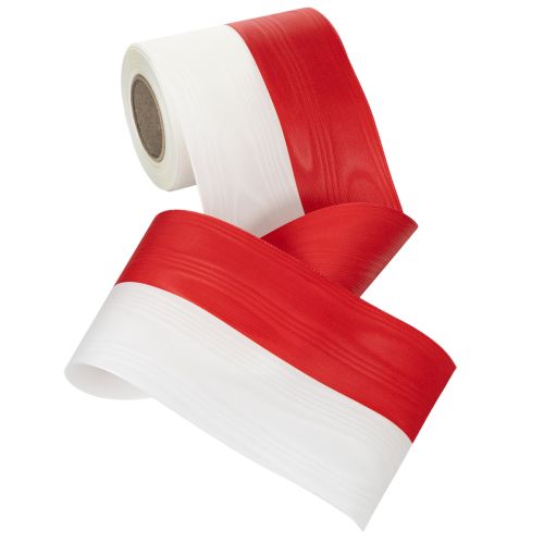White and red moiré wreath ribbon, 125mm - mourning ribbon, decorative ribbon, bow ribbon, festive ribbon, 25m roll | Floristik24.co.uk