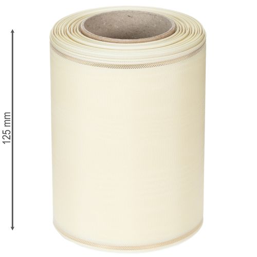 Product Cream-colored wreath ribbon with gold edge, supersatin, 125mm wide, 25m long - Waterproof, ideal for computer printing &amp; environmentally friendly