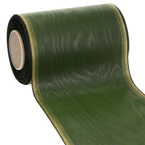 Floristik24 Moiré wreath ribbon, 150mm, dark green with gold pearl edge, taffeta weave, 25m roll for decoration and design