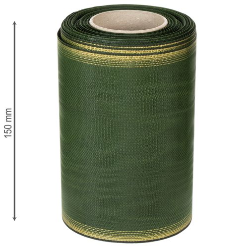 Product Moiré wreath ribbon, 150mm, dark green with gold pearl edge, taffeta weave, 25m roll for decoration and design
