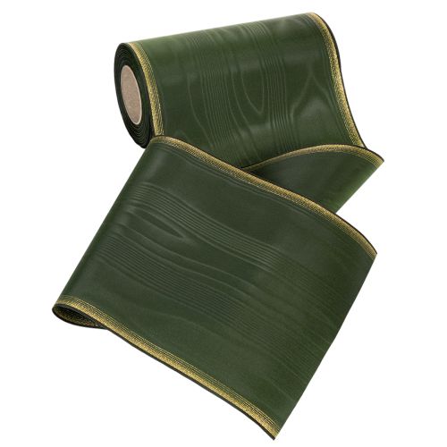 Product Moiré wreath ribbon 200mm dark green with pearl edge and taffeta weave - decorative ribbon for celebrations and funeral floristry, 25m