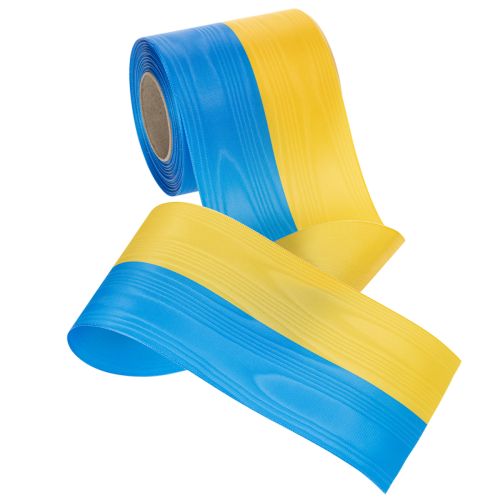 Blue and yellow moiré wreath ribbon, 100mm, national ribbon, club ribbon, decorative ribbon, festive mourning ribbon, acetate | Floristik24.co.uk