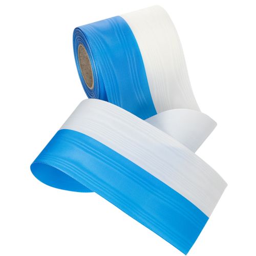 Moiré blue and white wreath ribbon, 100mm decorative taffeta ribbon | Floristik24.co.uk