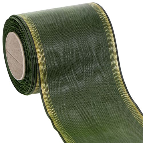 Floristik24 Wreath ribbon moiré dark green 100mm decorative ribbon taffeta ribbon