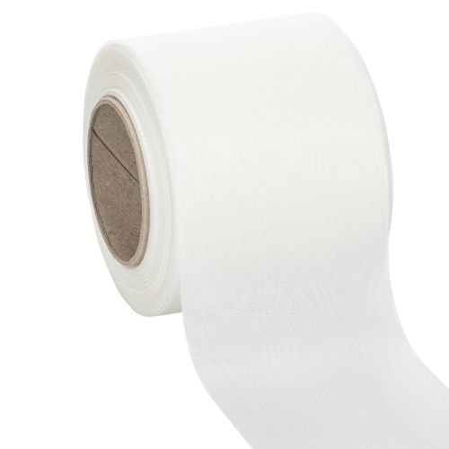 White wreath ribbon, high quality, 75mm x 25m - decorative ribbon for floristry and funeral services, ideal for printing. buy online | Floristik24.co.uk
