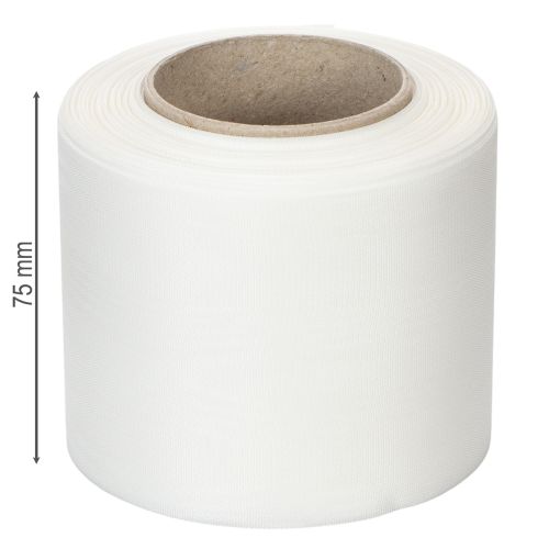 White wreath ribbon, high quality, 75mm x 25m - decorative ribbon for floristry and funeral services, ideal for printing. | Floristik24.co.uk