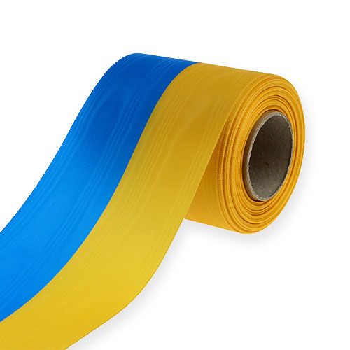 Floristik24 Wreath ribbon moiré blue-yellow 100 mm