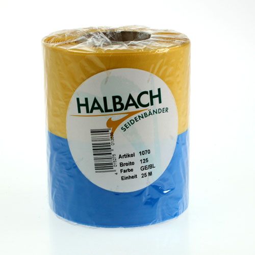 Floristik24 Wreath ribbons moiré blue-yellow 125 mm
