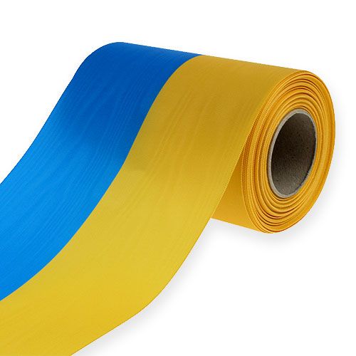 Floristik24 Wreath ribbons moiré blue-yellow 150 mm