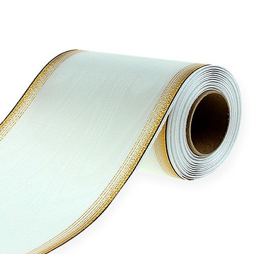 Floristik24 Wreath ribbon Moiré 150mm, white