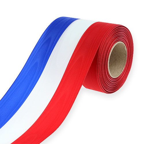 Floristik24 Wreath ribbons moiré blue-white-red 100 mm