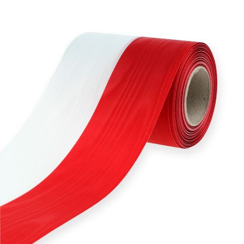 Floristik24 Wreath ribbons moiré white-red 100 mm