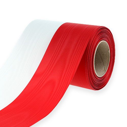 Floristik24 Wreath ribbons moiré white-red 125 mm