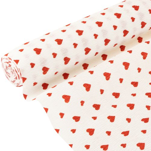 Product Crepe paper with hearts Florist&#39;s crepe Mothers Day red, white 50 × 250cm