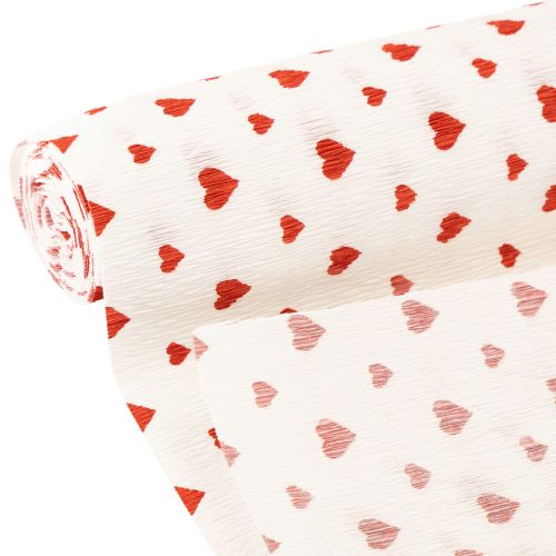 Product Crepe paper with hearts Florist&#39;s crepe Mothers Day red, white 50 × 250cm