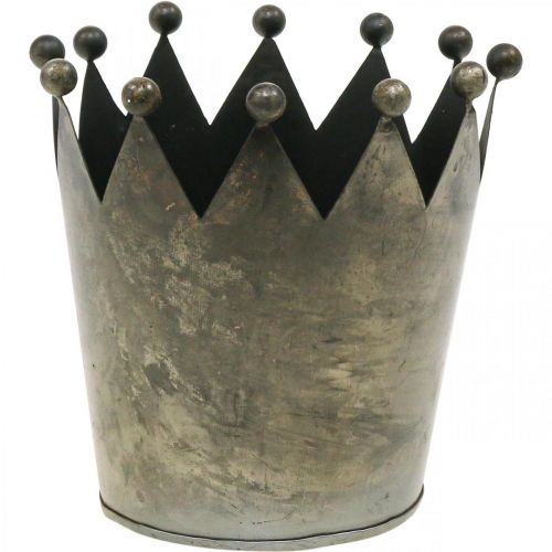 Deco crown antique look gray metal table decoration Ø15cm H15cm