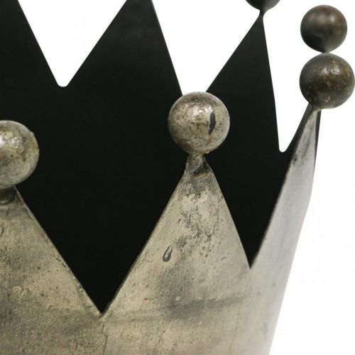 Product Deco crown antique look gray metal table decoration Ø15cm H15cm