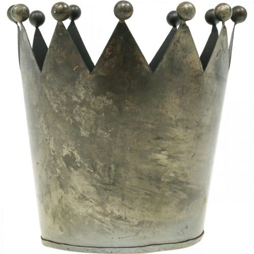 Product Deco crown antique look gray metal table decoration Ø15cm H15cm