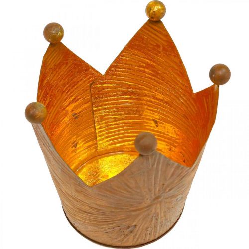 Product Tea light holder crown rust gold look metal decoration H11cm