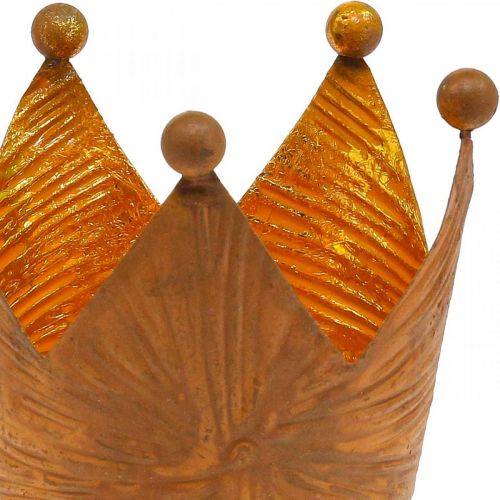 Product Tea light holder crown rust gold look metal decoration H10cm