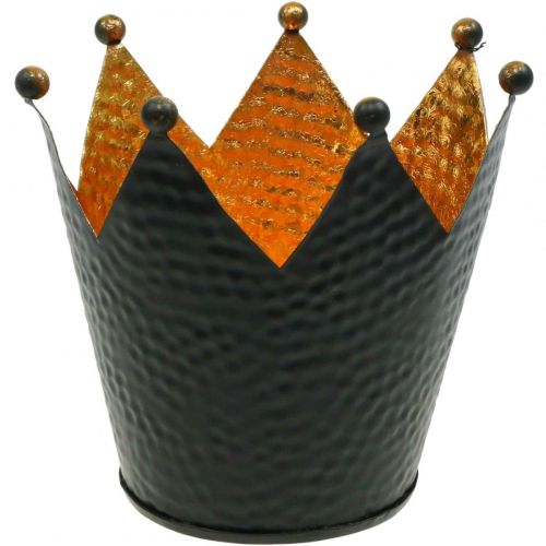 Tealight holder crown black gold table decoration metal H13.5cm