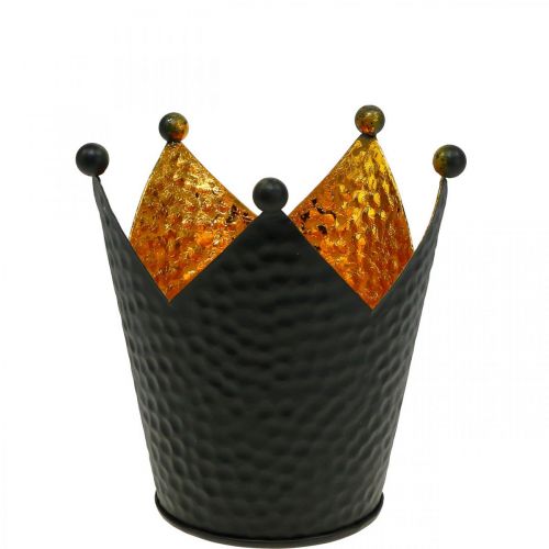 Tealight holder crown black gold metal decoration H11cm