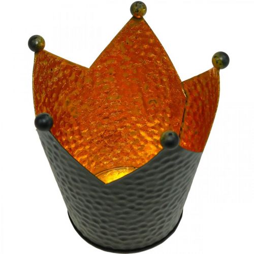 Floristik24 Tealight holder crown black gold metal decoration H11cm