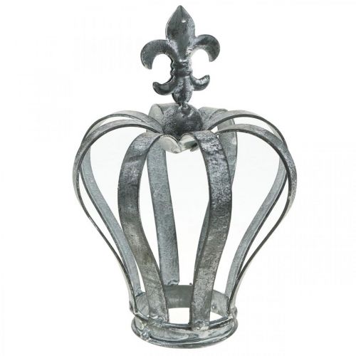 Floristik24 Decorative crown, table decoration, metal decoration silver, washed white H16cm Ø11cm