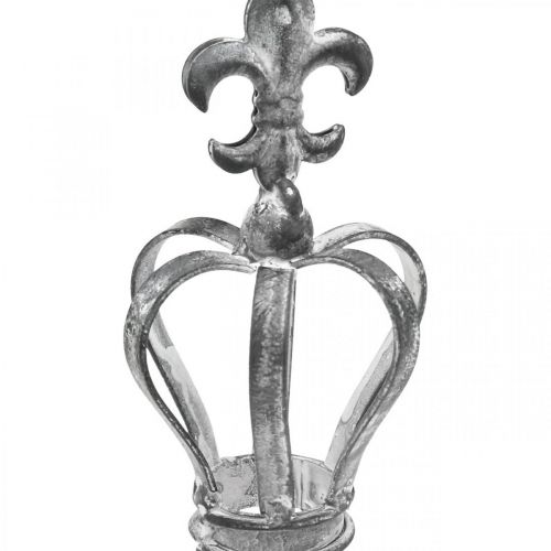 Floristik24 Decorative plug crown made of metal grey, washed white Ø6.5cm H12cm
