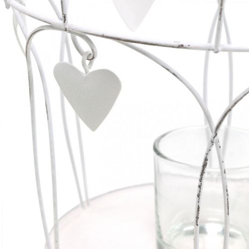 Product Crown with heart decor, tealight holder, shabby chic white Ø19cm H28.5cm