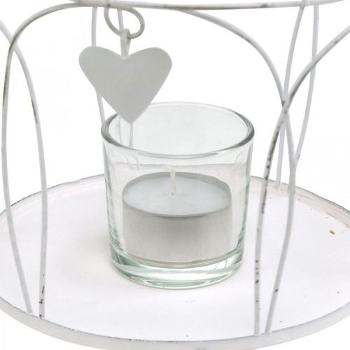 Product Crown with heart decor, tealight holder, shabby chic white Ø19cm H28.5cm