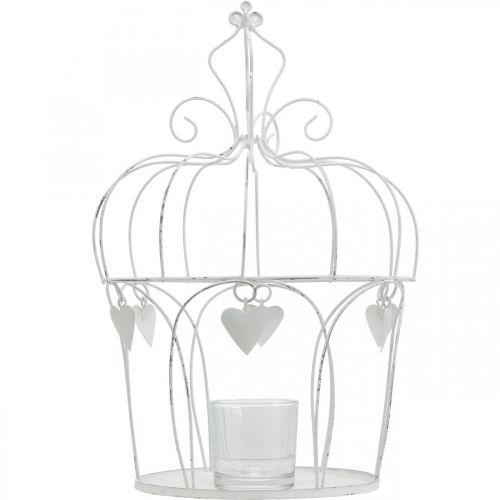 Product Crown with heart decor, tealight holder, shabby chic white Ø19cm H28.5cm