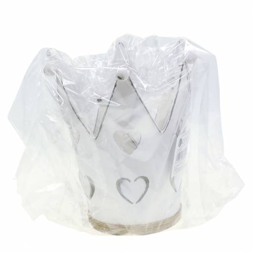 Floristik24 Zinc pot crown hearts washed white Ø12/14cm 2pcs