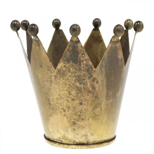 Product Crown tealight holder metal antique brass look Ø12.5cm H11.5cm