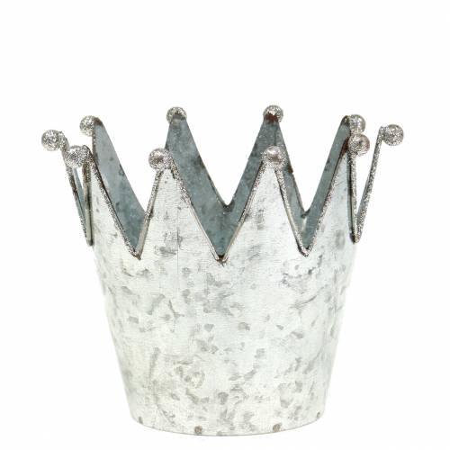 Floristik24 Decorative pot crown metal silver Ø13.5cm H11.5cm 2pcs