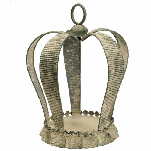 Decorative crown antique metal moss green, beige Ø28cm H36.5cm