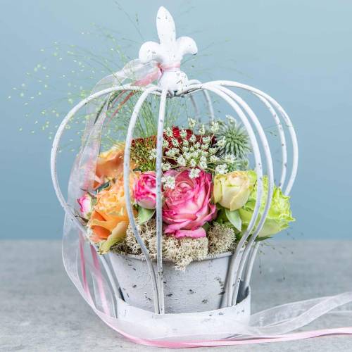 Floristik24 Crown with bowl metal decoration white H26cm